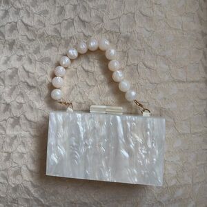 a new day Pearl White Clutch with Beaded Handle